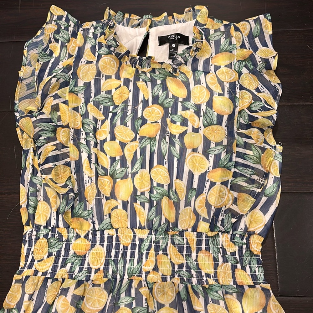 Floral lemon Yellow and Blue Kids Dress